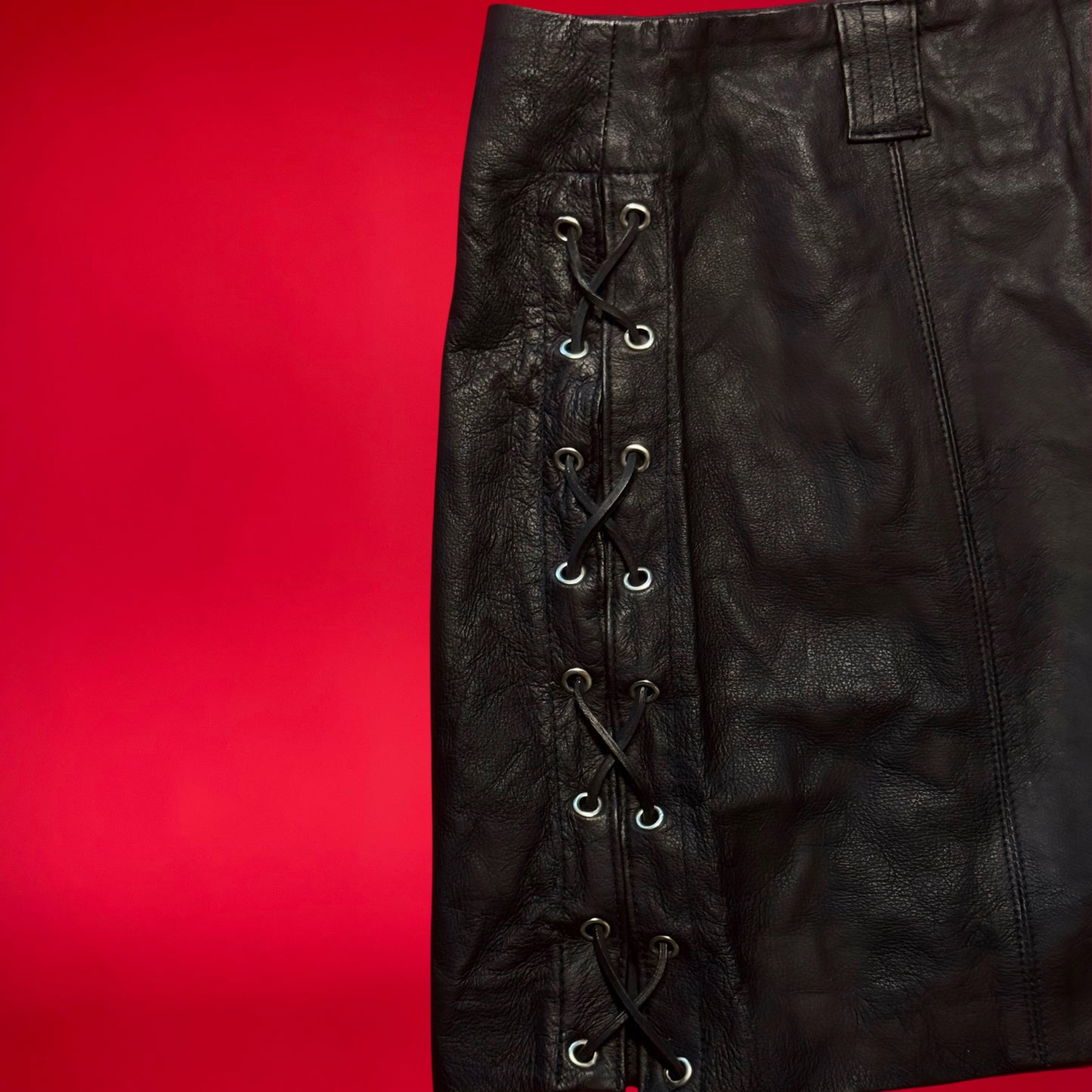 Black Leather lace up skirt