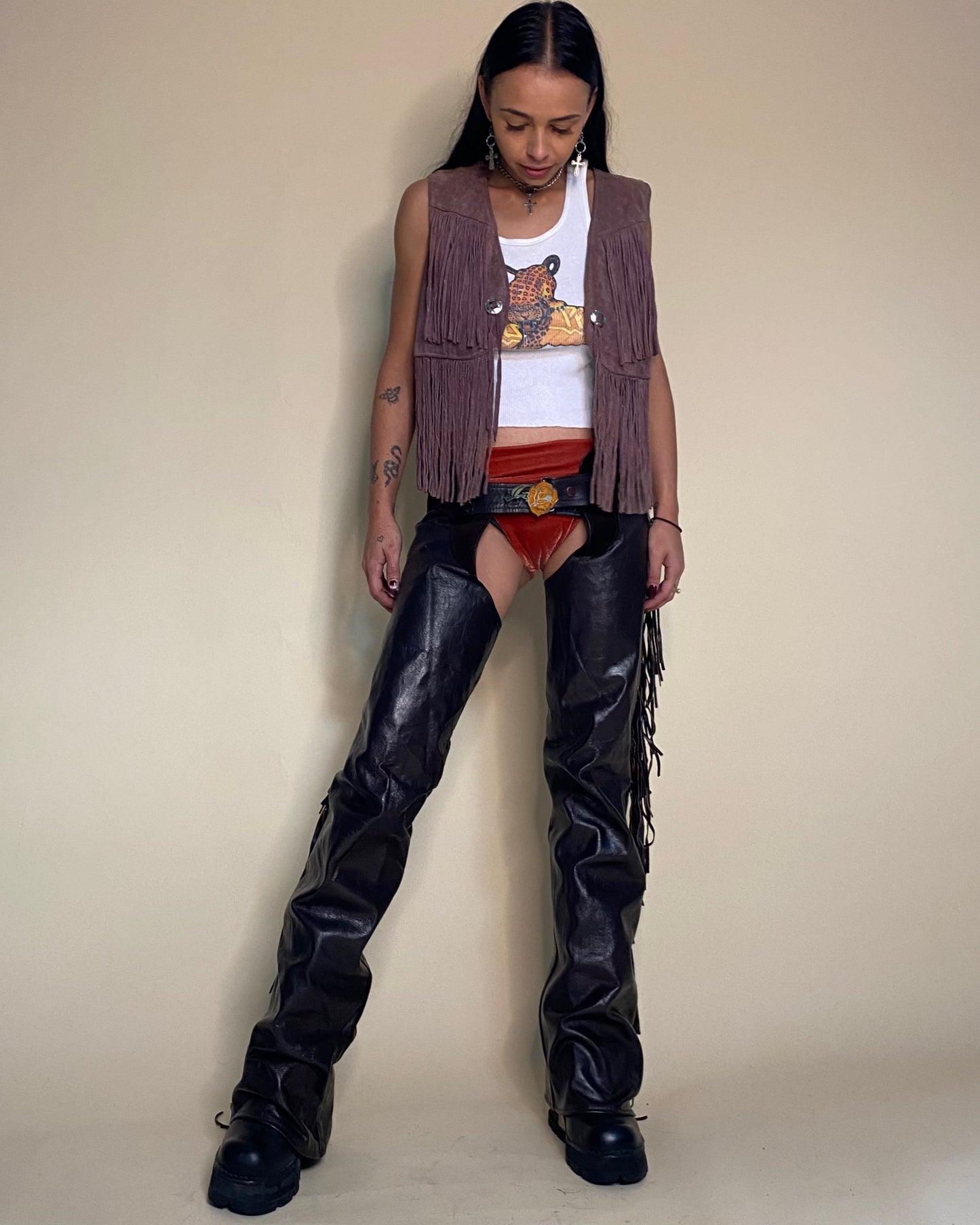 Vintage 1970s Leather / Suede fringe Chaps