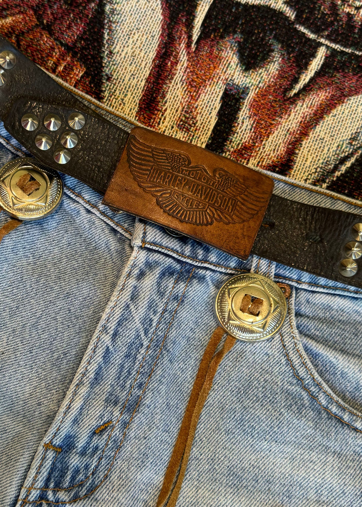 Vintage Leather Harley Davidson Belt Buckle
