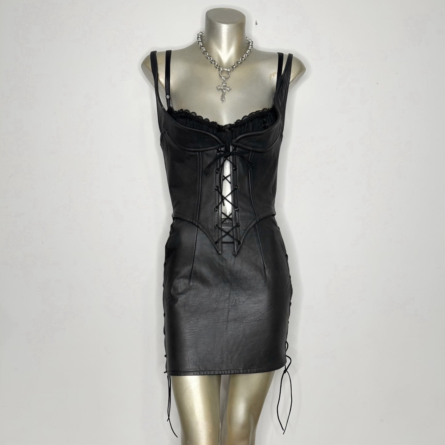 Vintage leather corset top & skirt