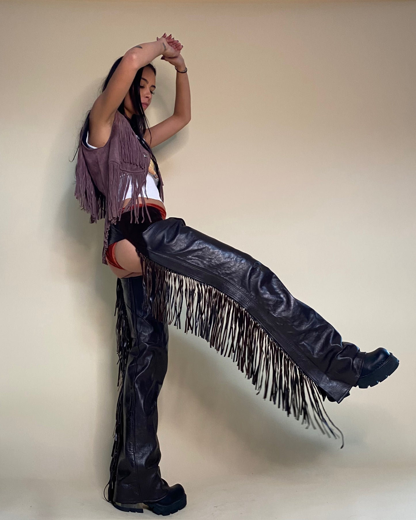 Vintage 1970s Leather / Suede fringe Chaps