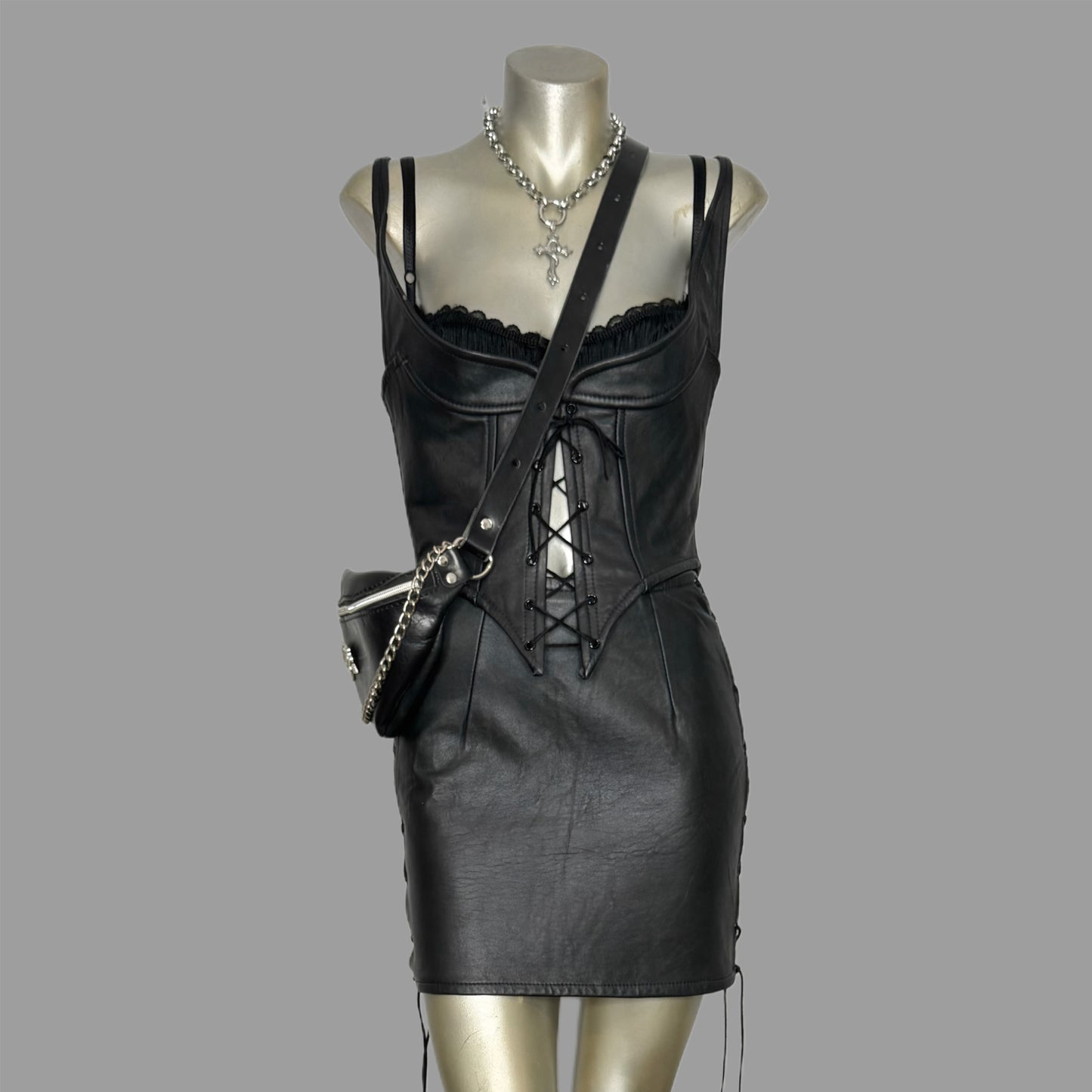 Vintage leather corset top & skirt
