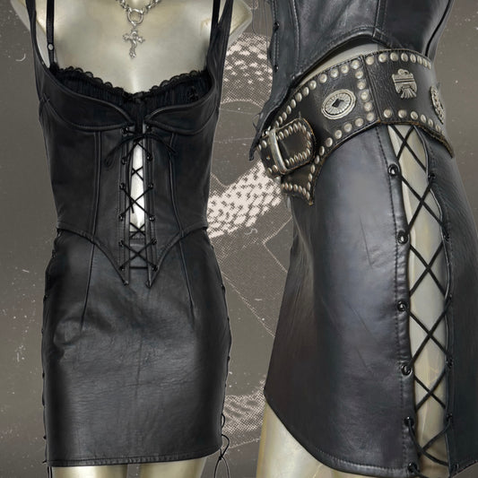 Vintage leather corset top & skirt