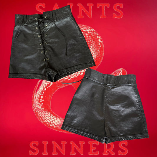 70s LEATHER LACE UP HOT PANTS / SHORTS