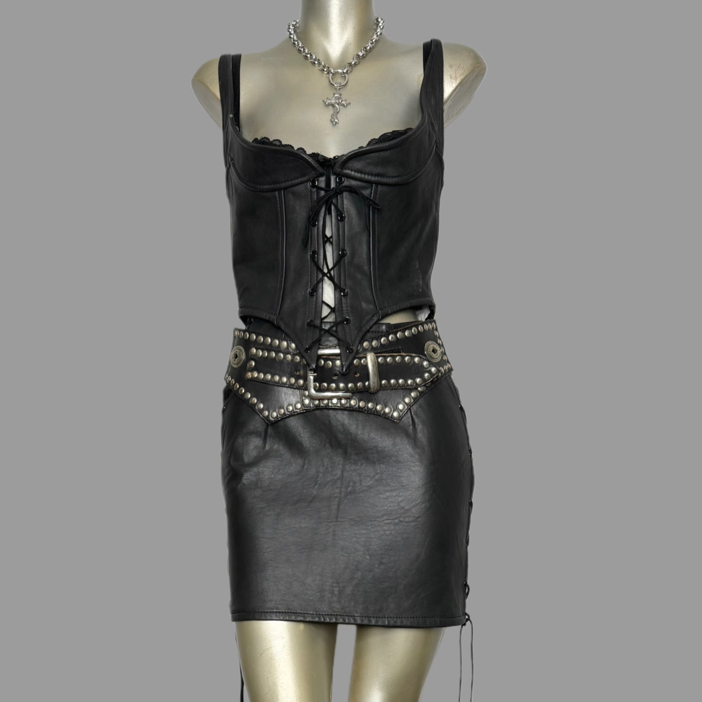 Vintage leather corset top & skirt
