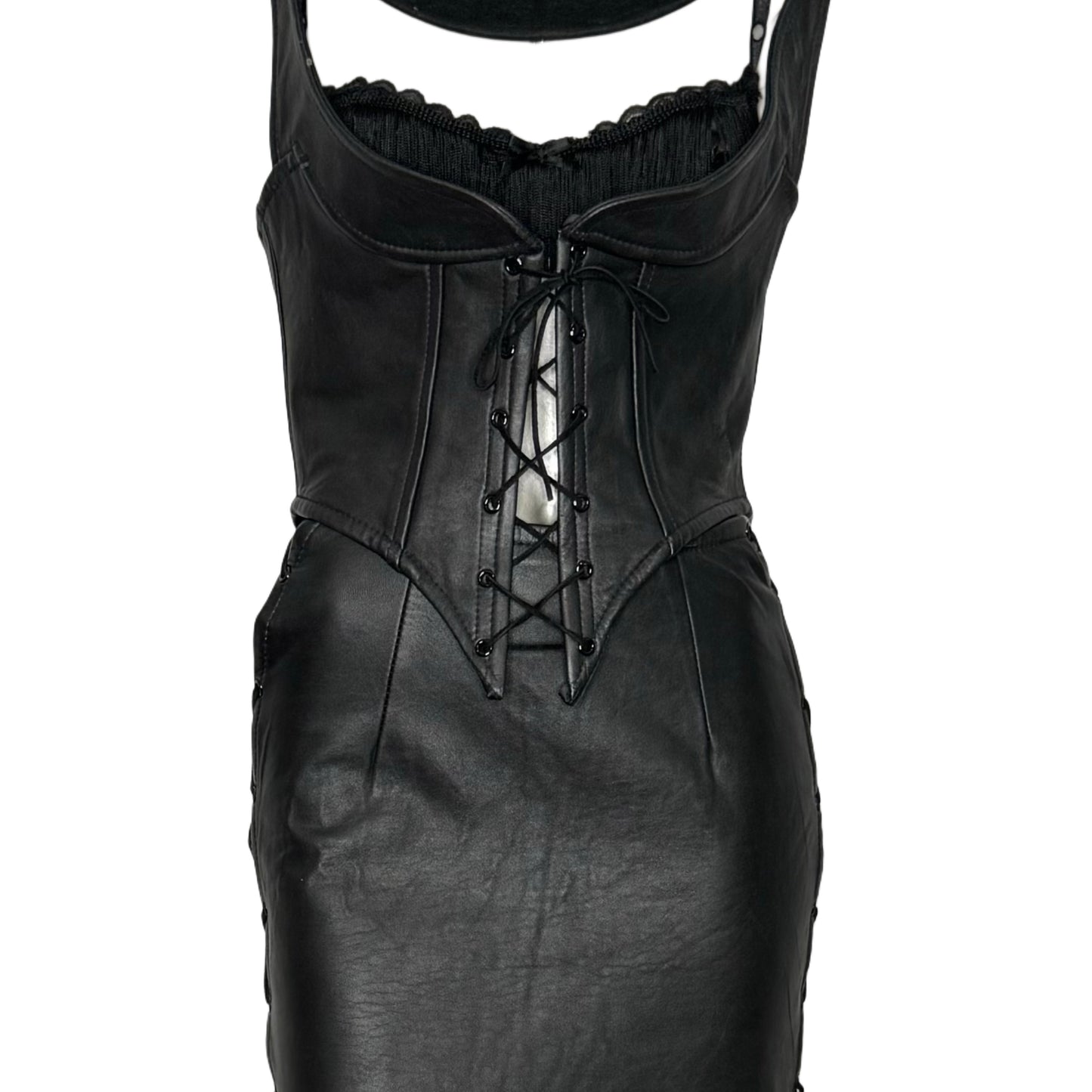 Vintage leather corset top & skirt