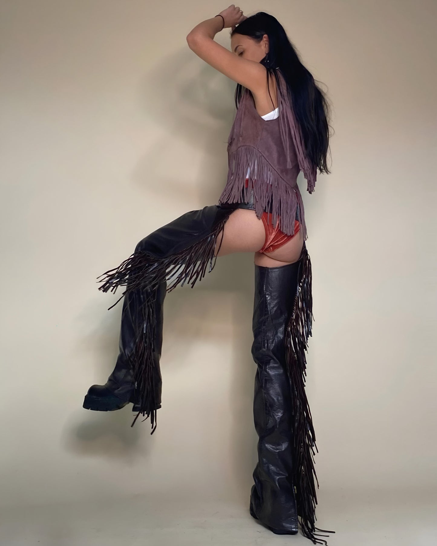 Vintage 1970s Leather / Suede fringe Chaps