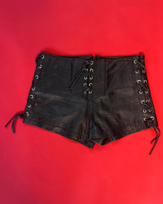 LEATHER LACE UP SHORTS