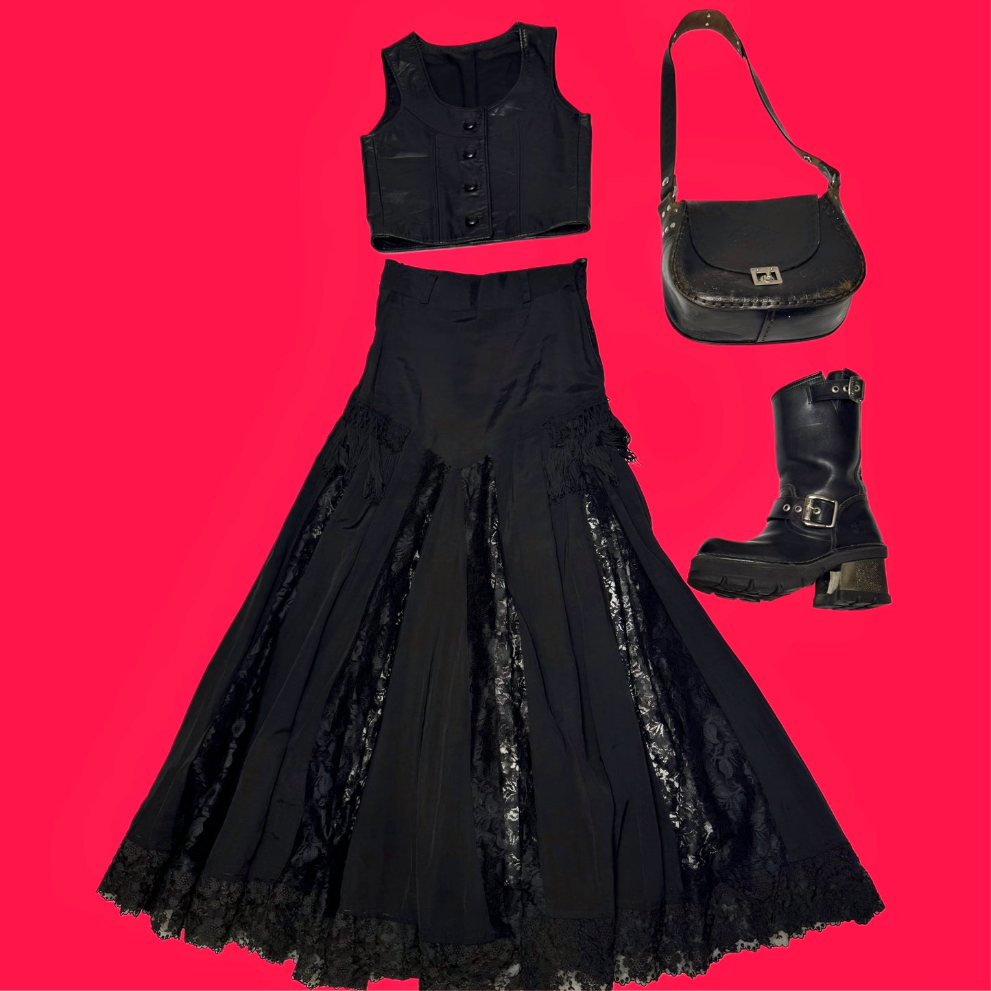 Vintage Lace Fringed Maxi Skirt