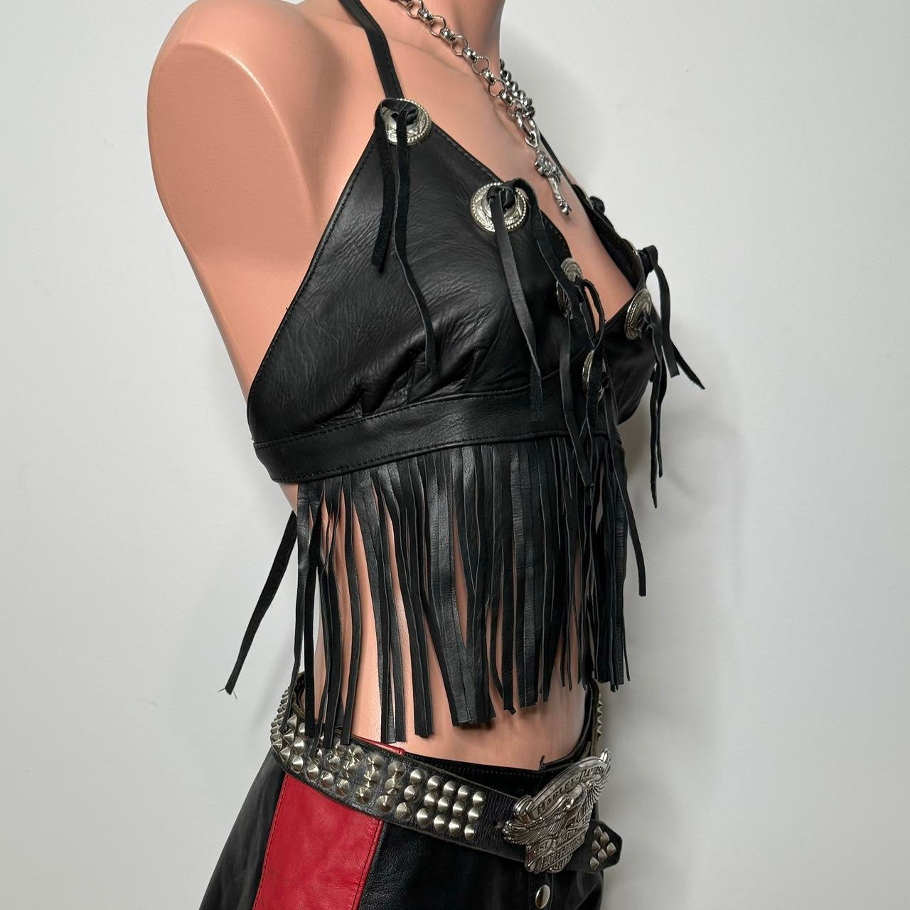 1990's Deadstock Leather concho halter top