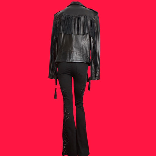 Custom made - Black leather western motorcycle jacket