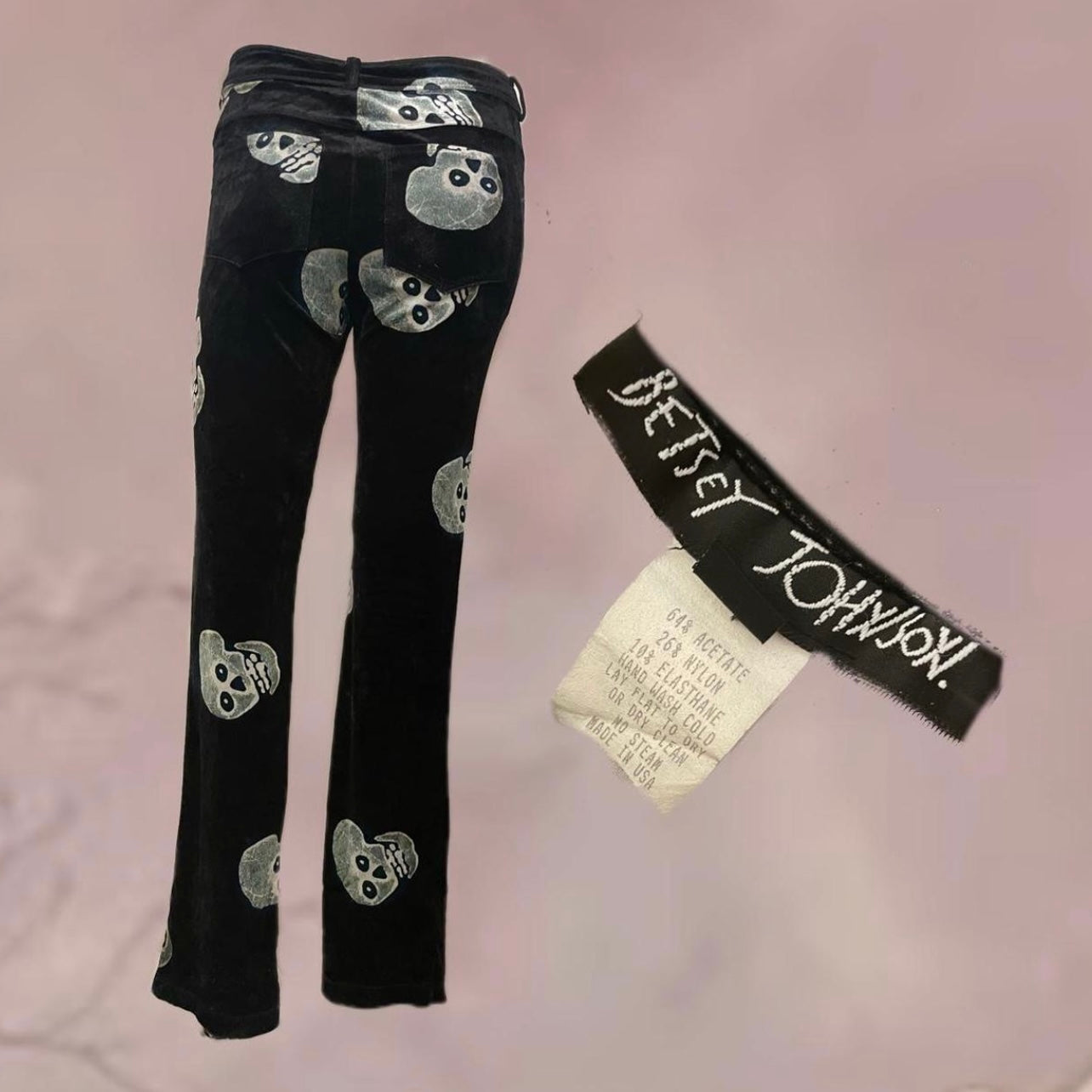 VINTAGE 90s BETSEY JOHNSON VELVET SKULL PANTS