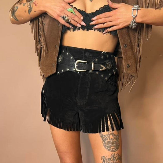 Saint Laurent studded suede fringed shorts NWT