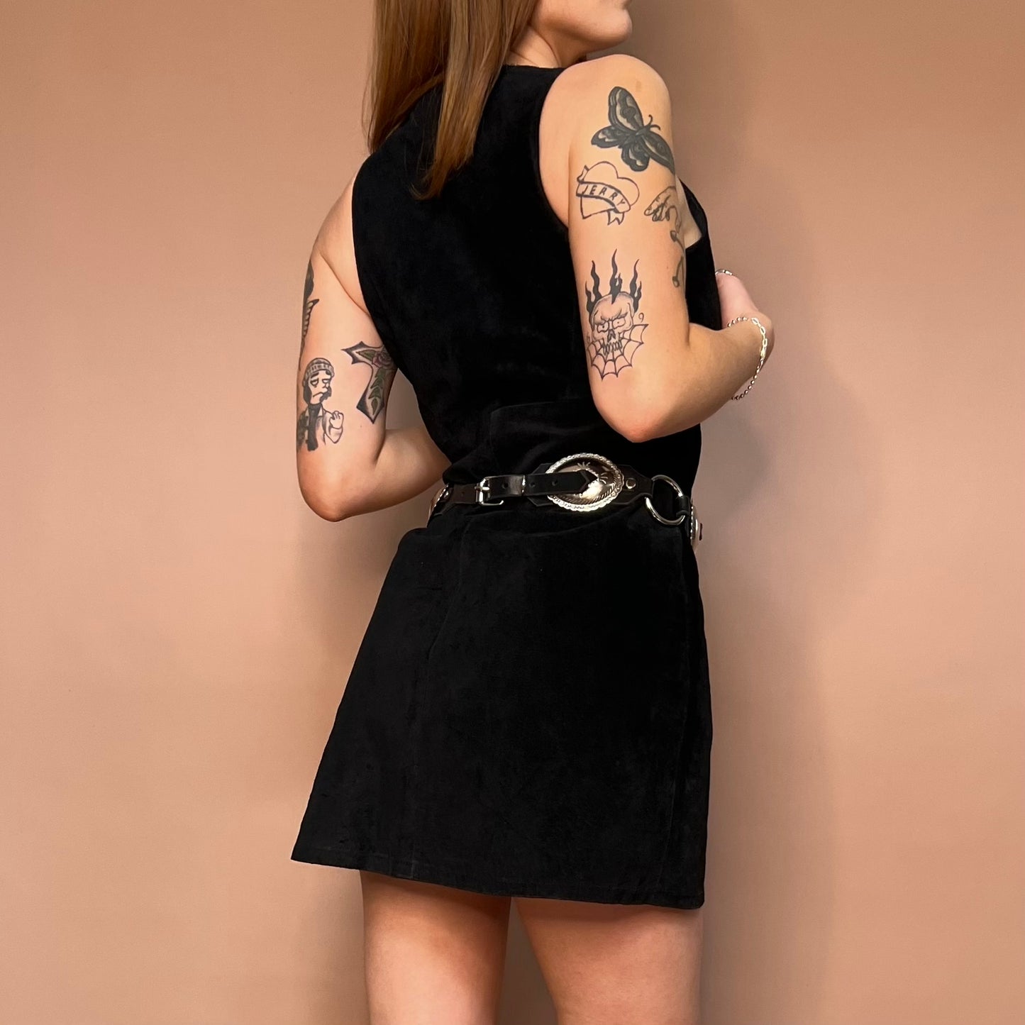 Black Suede Lace up Mini Dress