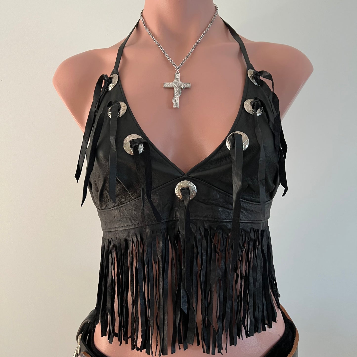 DEADSTOCK 90s LEATHER HALTER TOP
