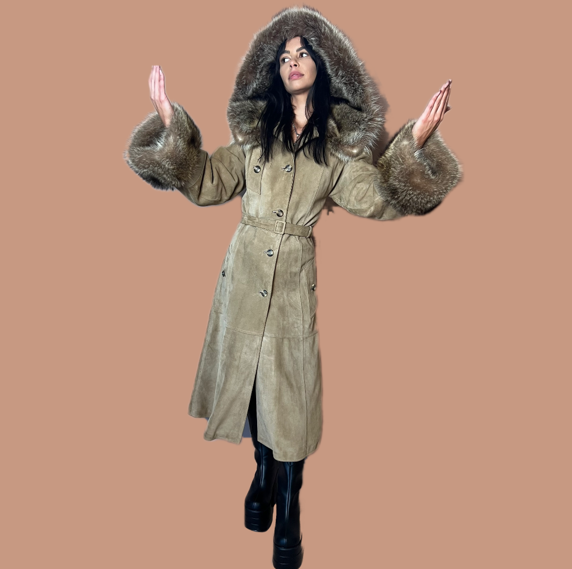 Stunning Vintage Suede faux fur coat