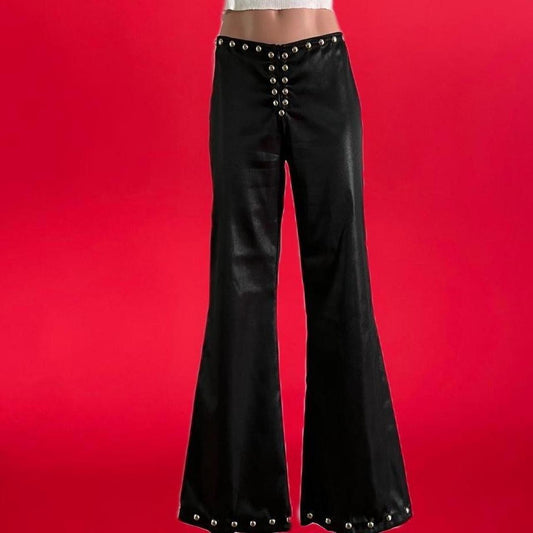 BLACK STUDDED REWORKED VINTAGE BOOT CUT PANTS
