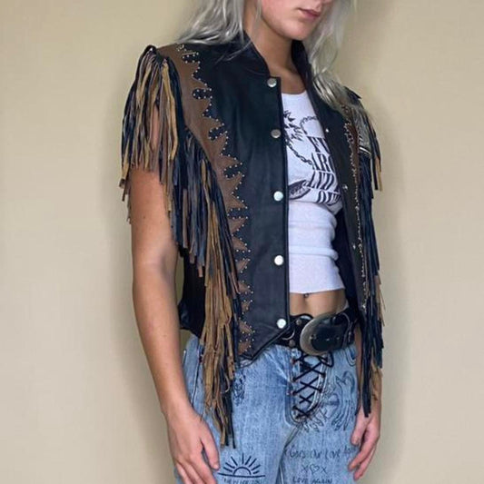 Deadstock leather fringed vest