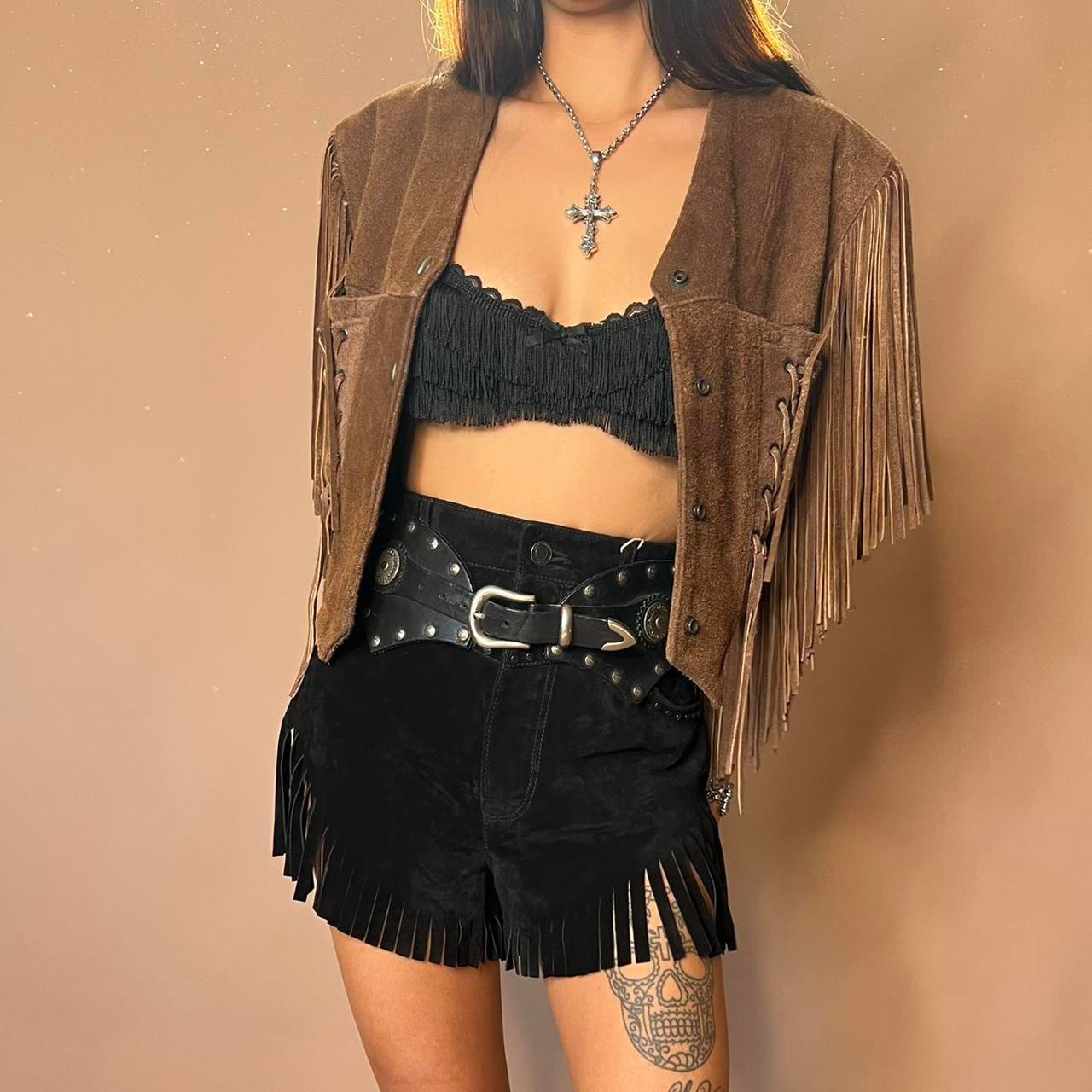AWESOME VINTAGE SUEDE FRINGED VEST JACKET