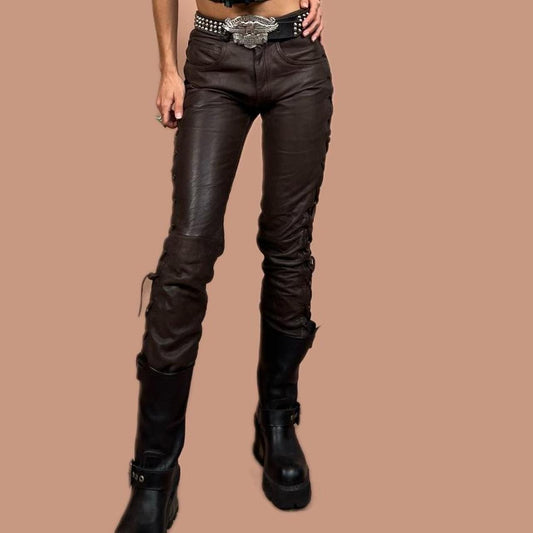 Vintage leather lace up pants