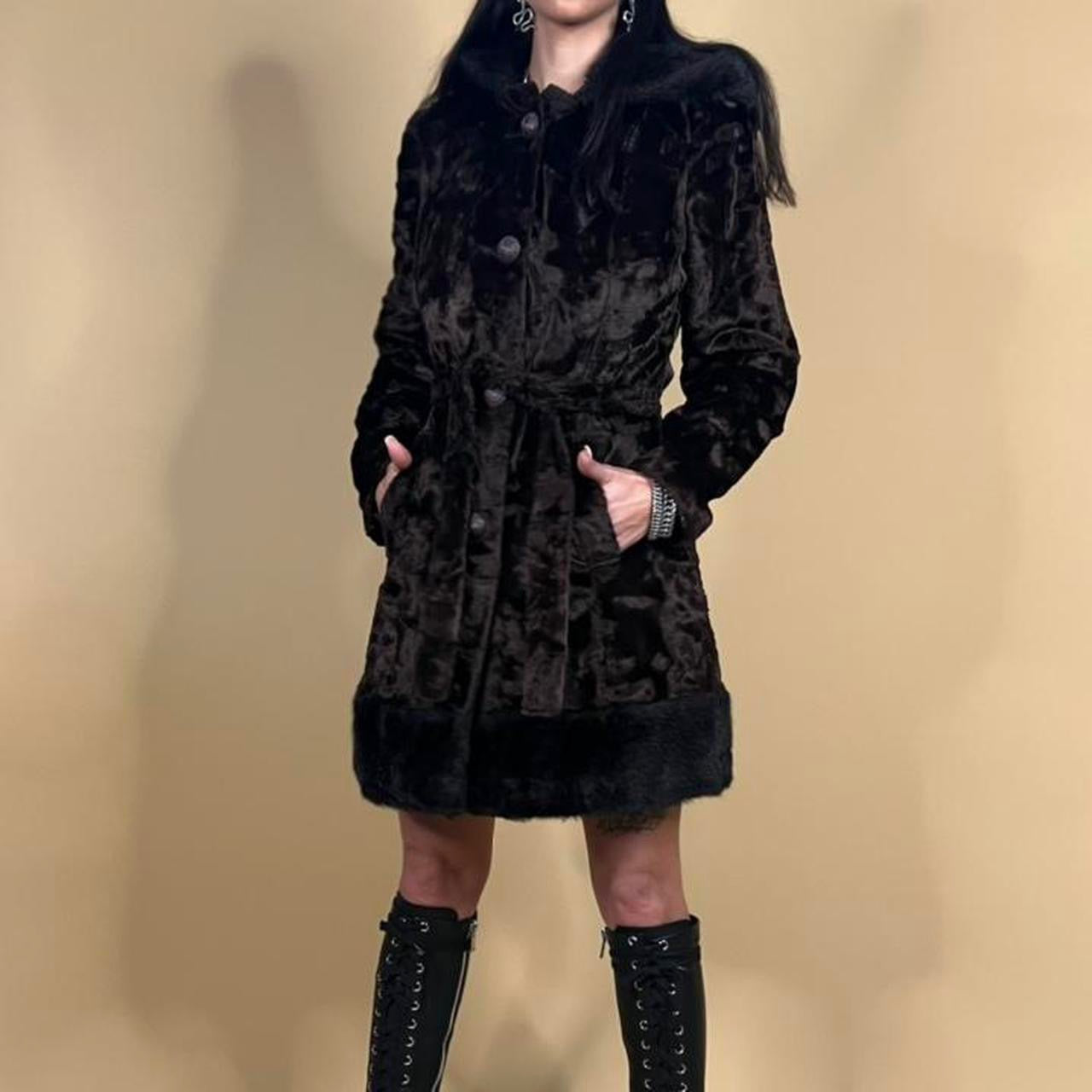 VINTAGE VELVET FAUX FUR HOODED COAT