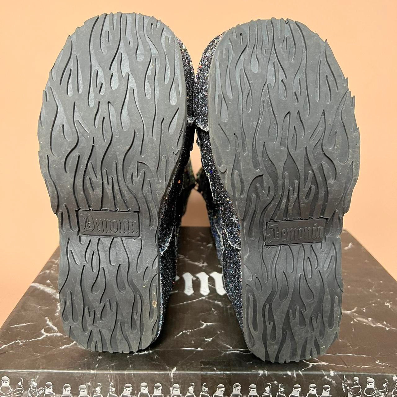 Demonia Black Glitter Stack Boots