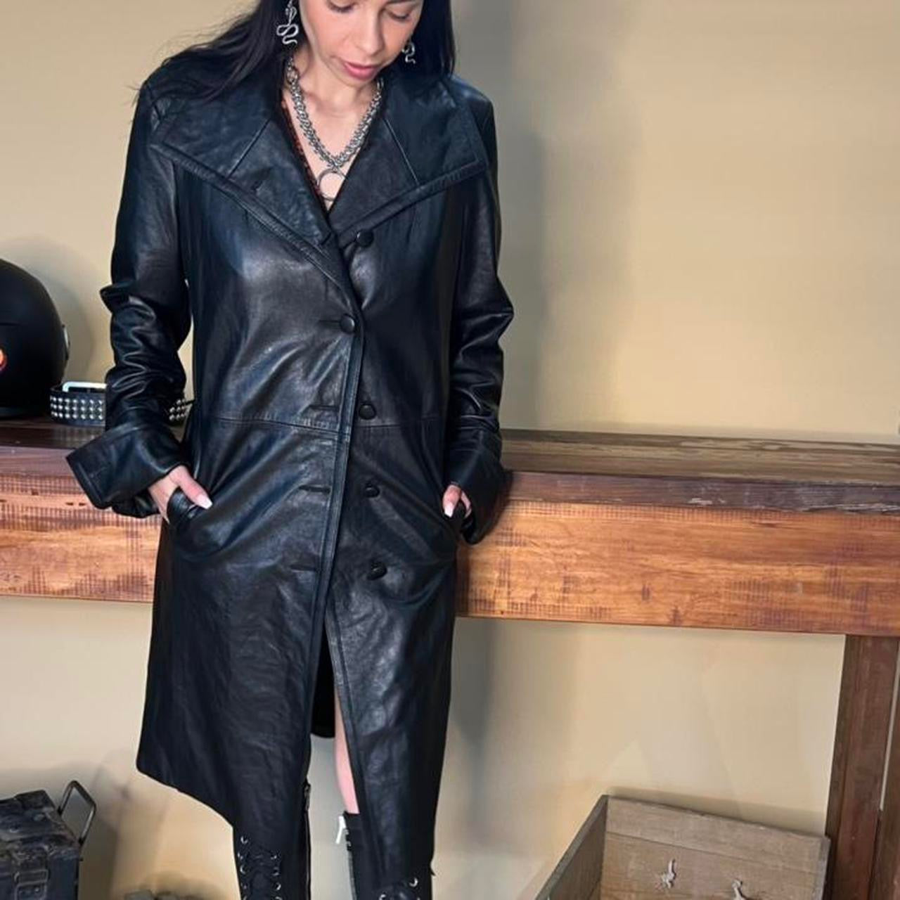 Vintage Yaygiz black long leather Coat
