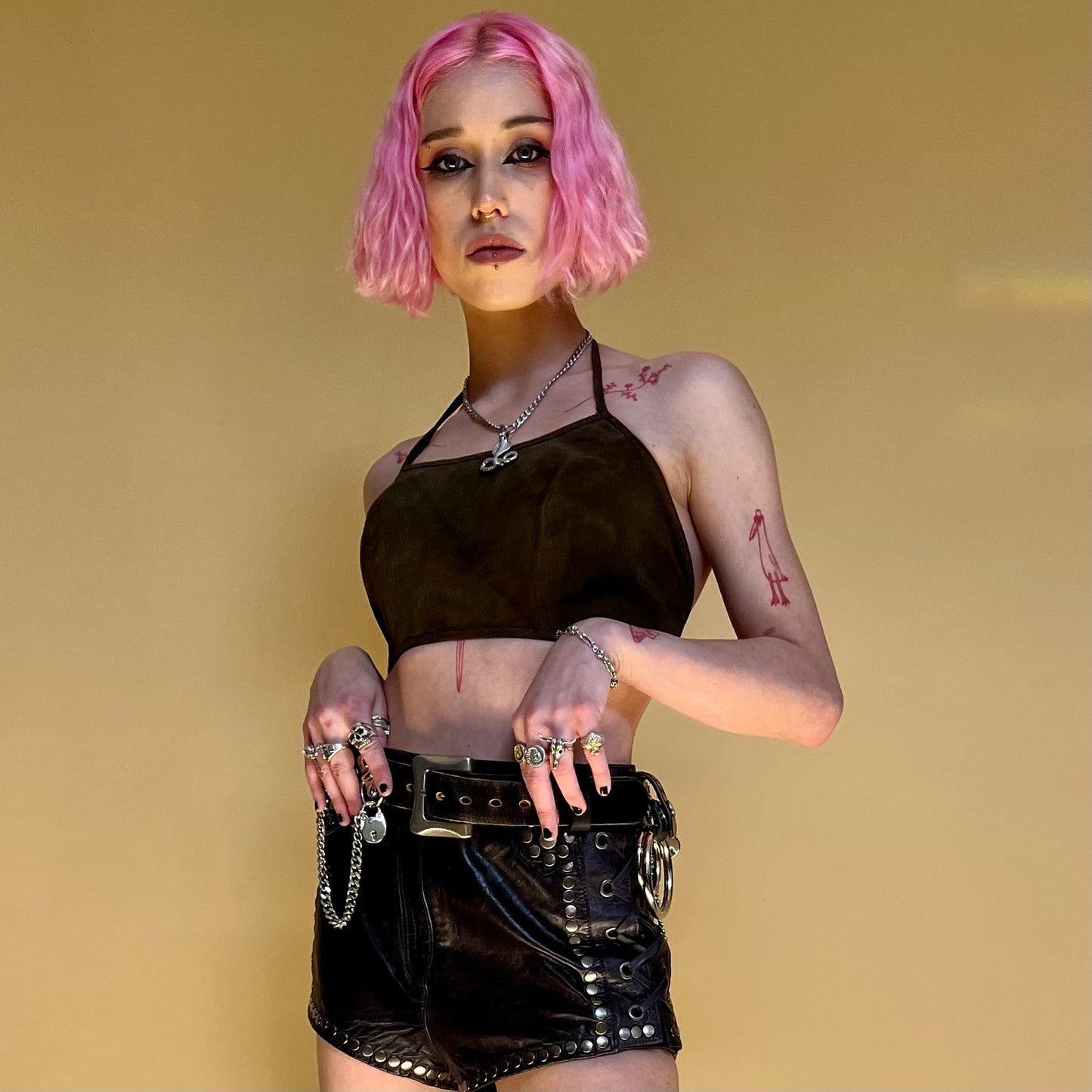 Vintage Suede Crop Halter Top