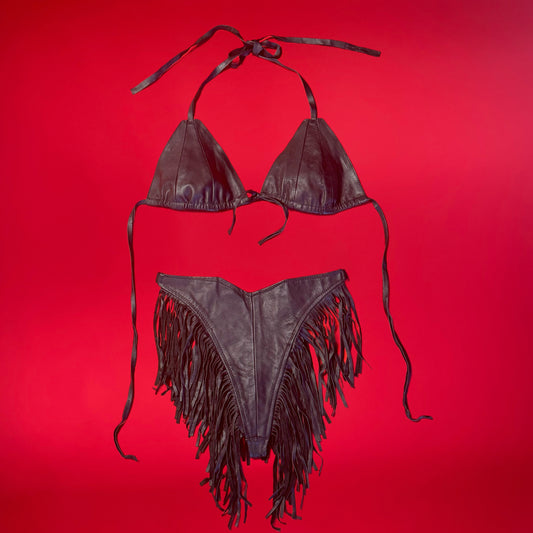 Vintage 90s leather fringed bikini