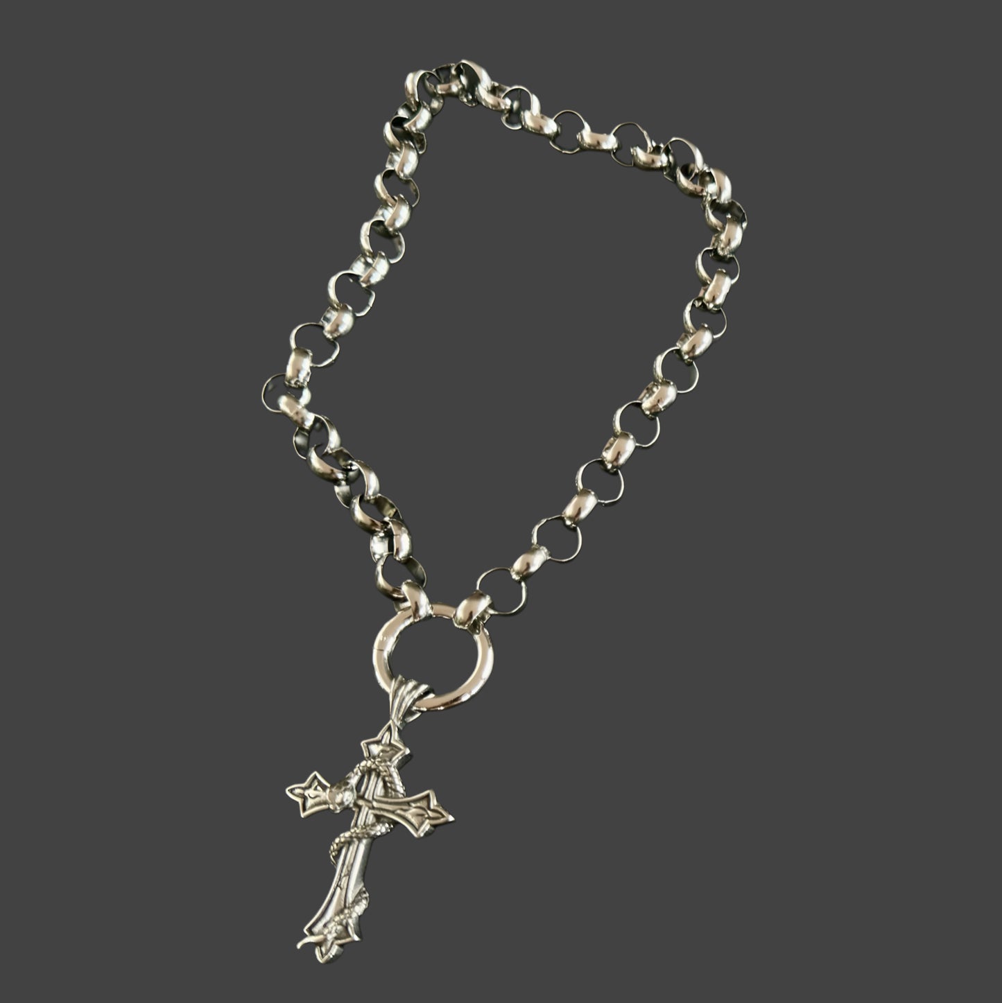 CRUCIFIED SERPENT - GOTHIC O RING NECKLACE