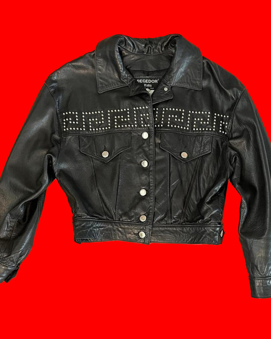 BLACK LEATHER STUDDED JACKET