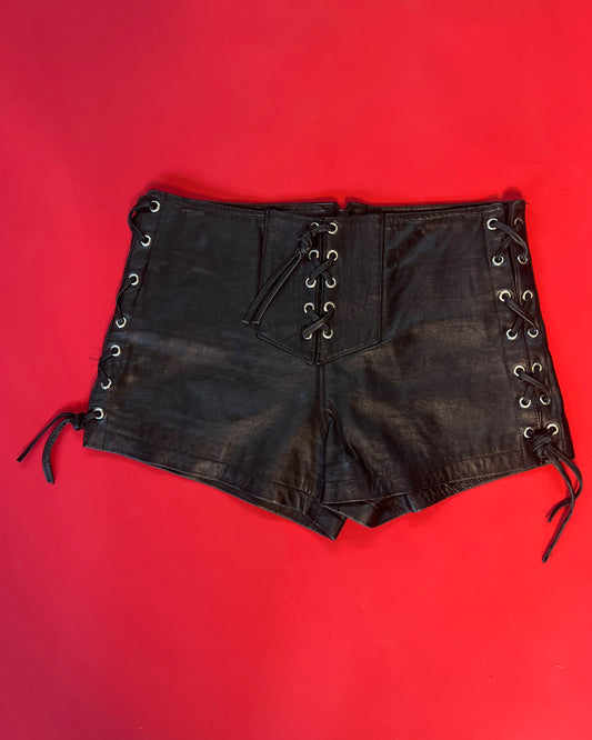 LEATHER LACE UP SHORTS