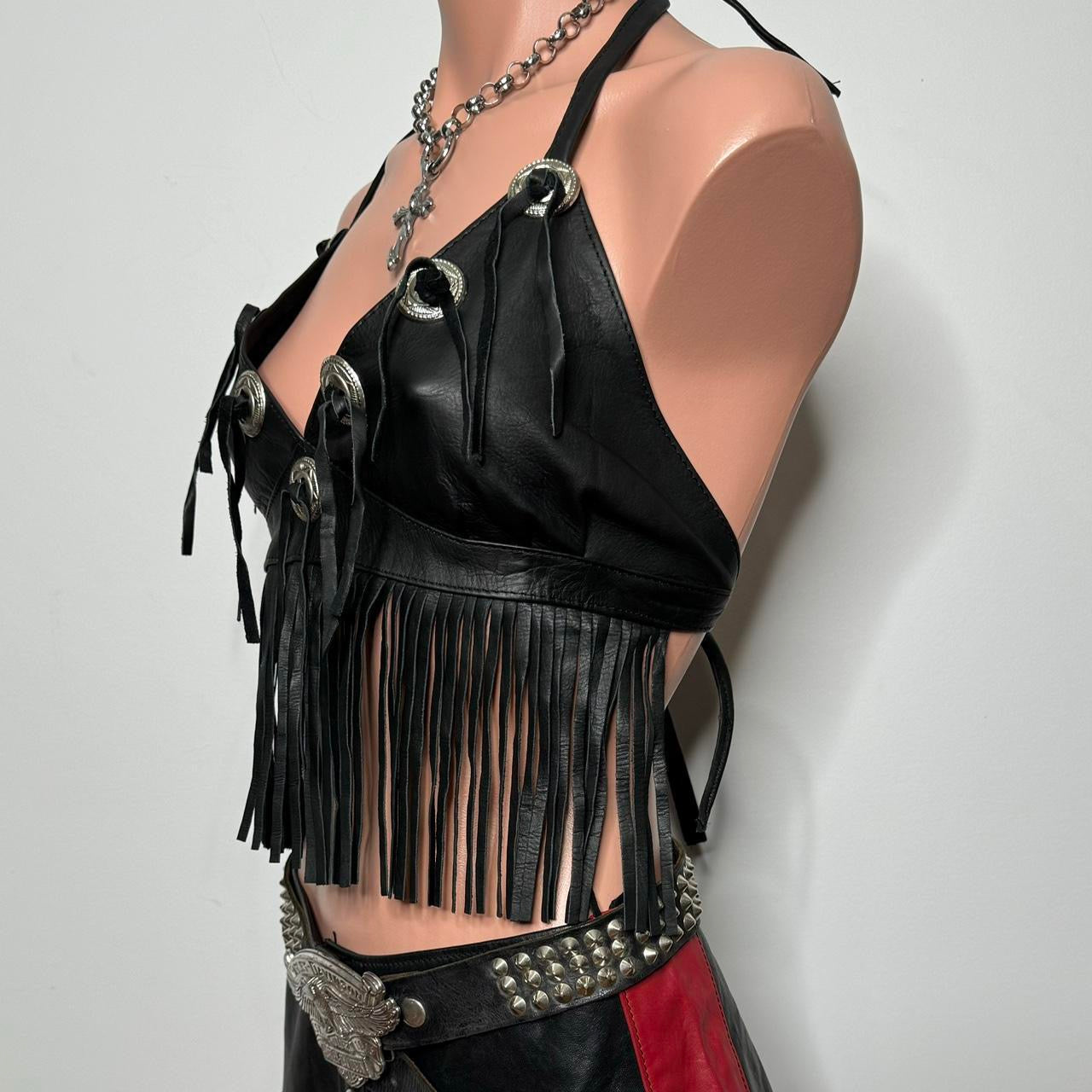 1990's Deadstock Leather concho halter top