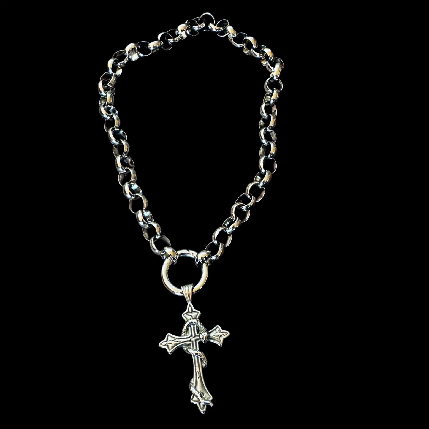 CRUCIFIED SERPENT - GOTHIC O RING NECKLACE