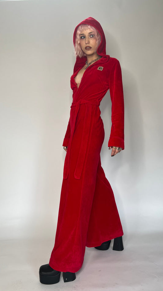 70s RED VELOUR JUMPSUIT