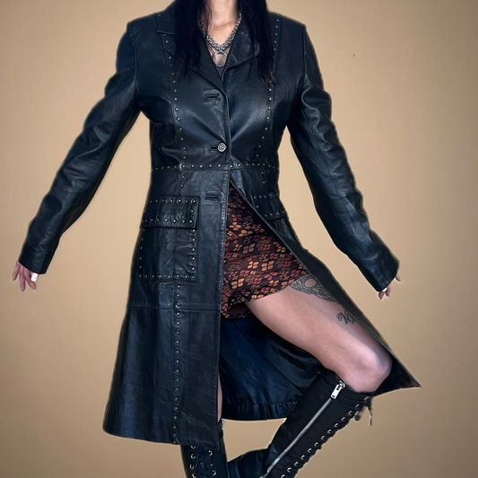 LONG LEATHER STUDDED COAT