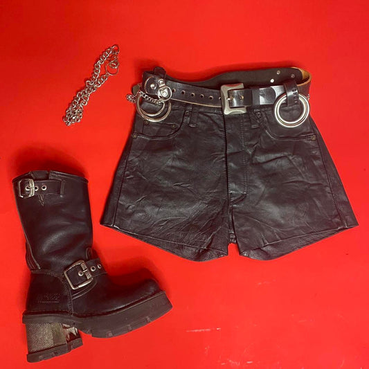 Black leather shorts