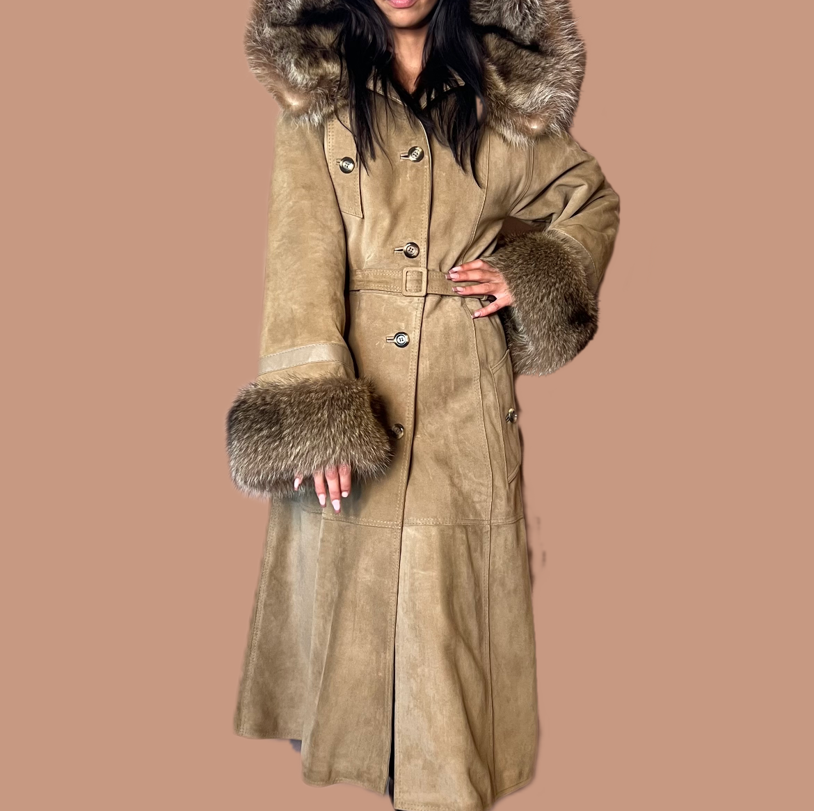 Stunning Vintage Suede faux fur coat