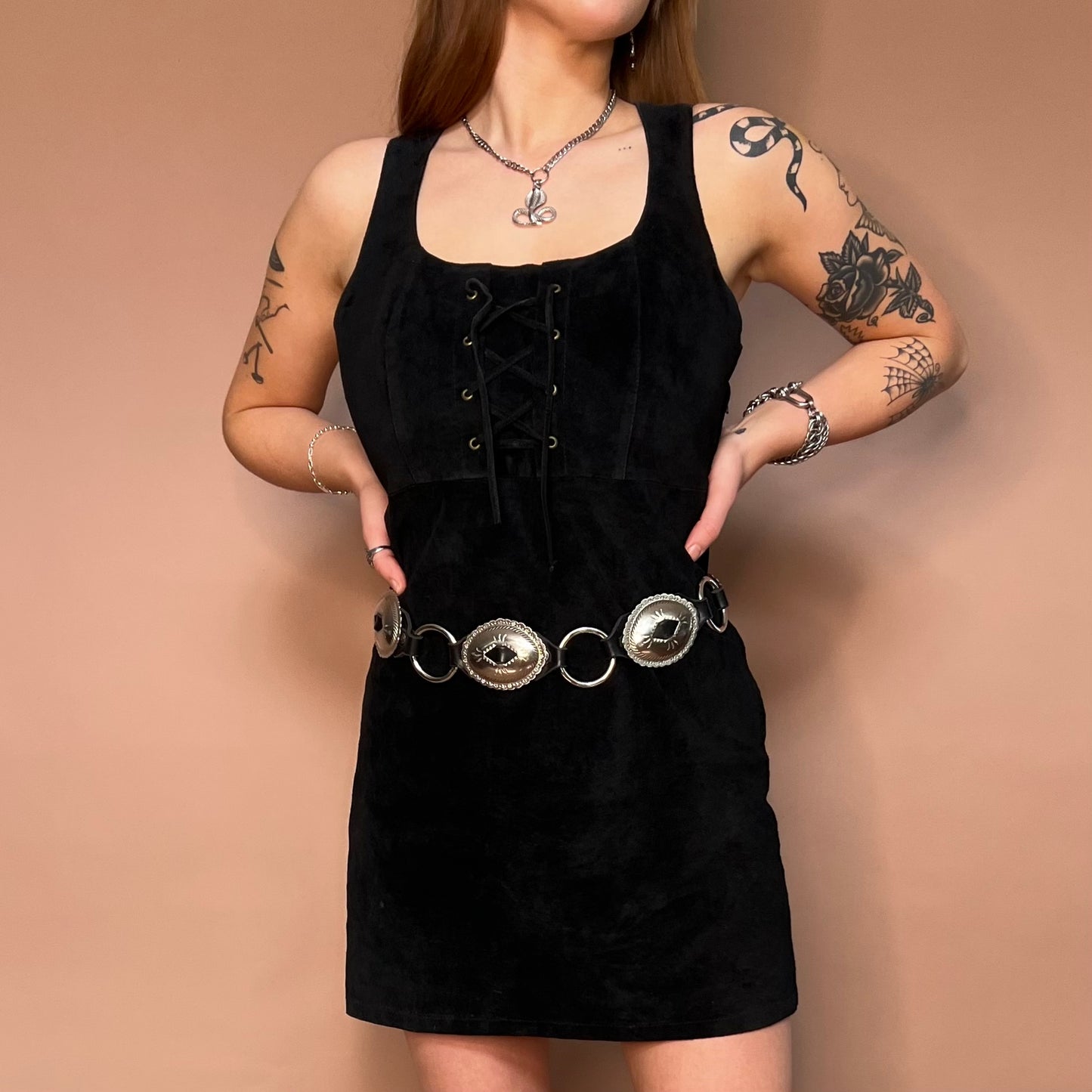 Black Suede Lace up Mini Dress
