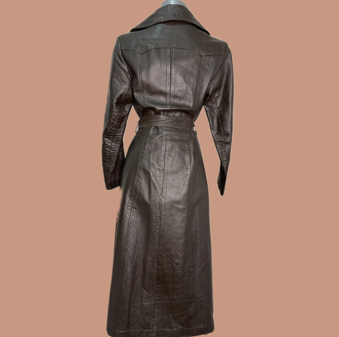 Vintage brown leather spy trench coat