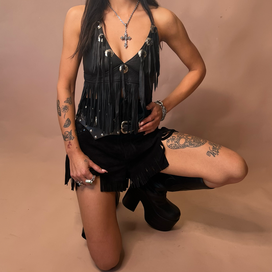 Deadstock 1990’s black leather halter top