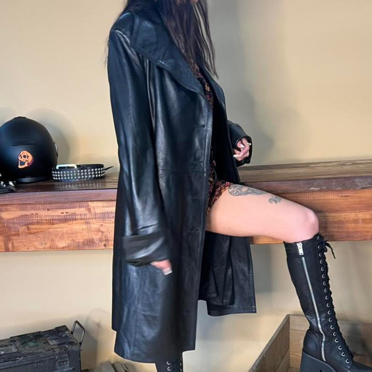 Vintage Yaygiz black long leather Coat