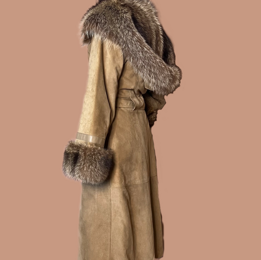 Stunning Vintage Suede faux fur coat