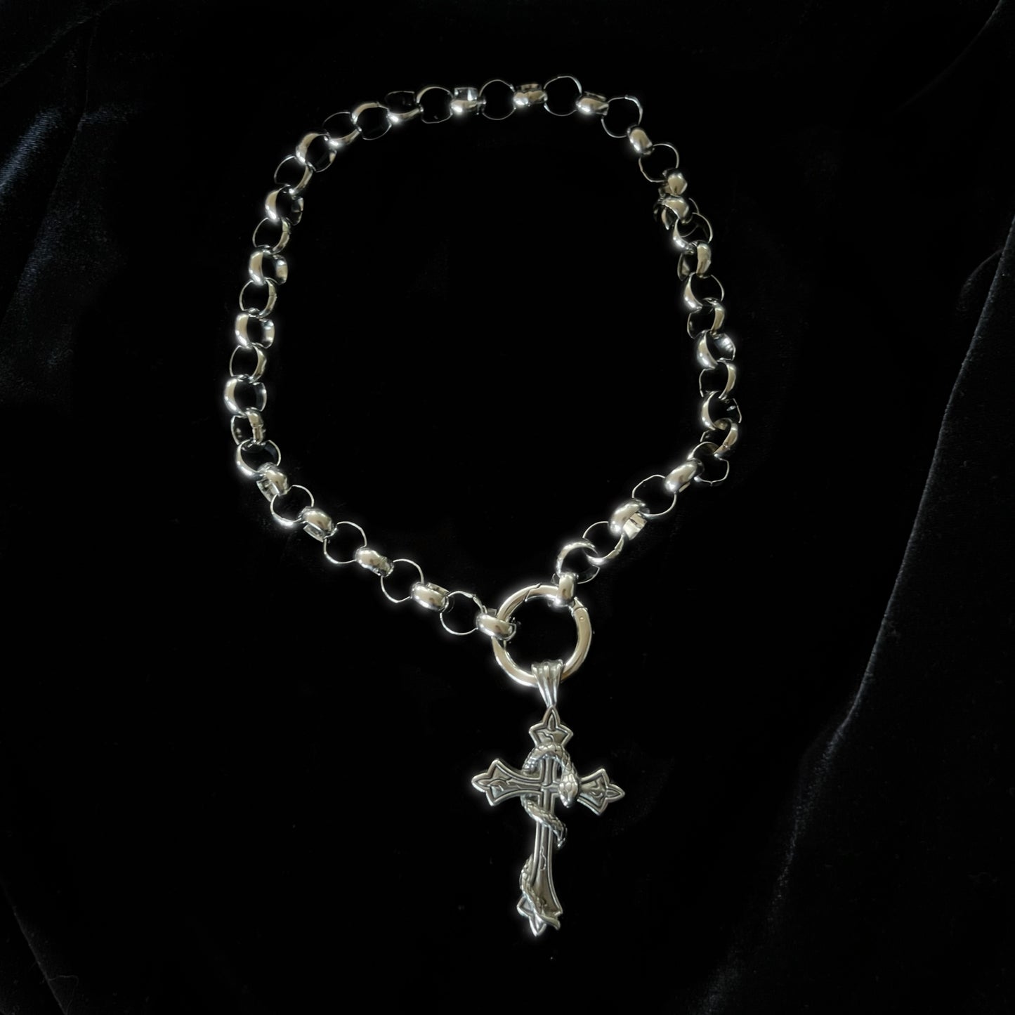 CRUCIFIED SERPENT - GOTHIC O RING NECKLACE