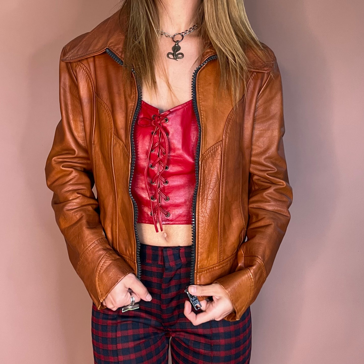 Classic 1970s tan leather jacket
