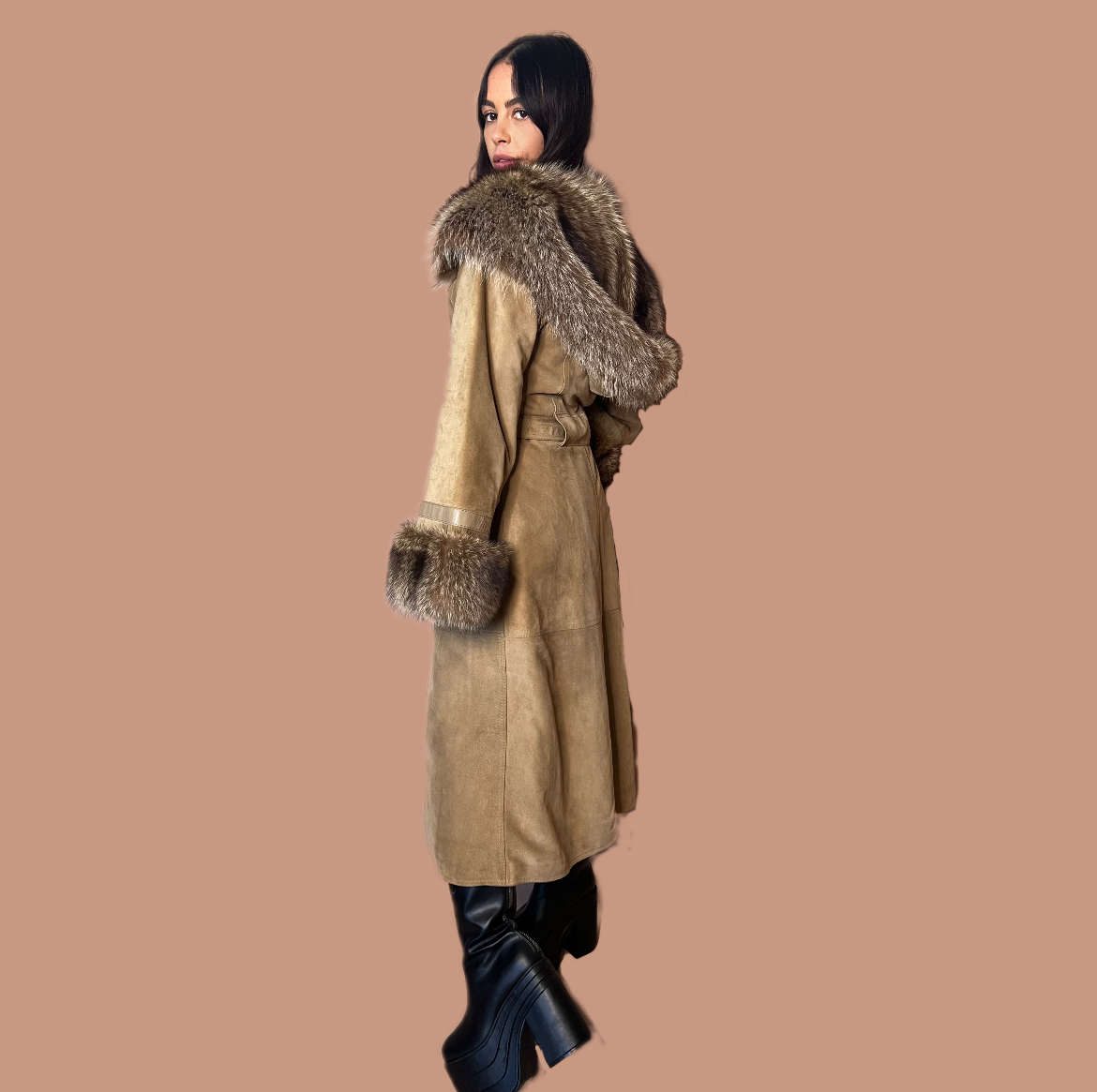 Stunning Vintage Suede faux fur coat